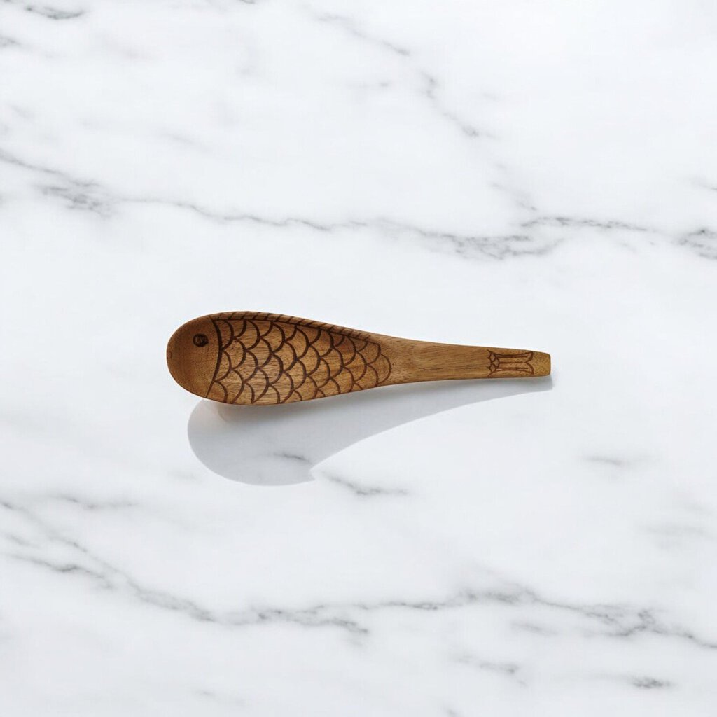 Carved 6" Acacia Wood Fish Spoon