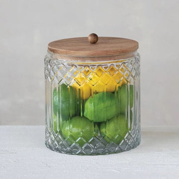 Cut Glass Jar w/ Acacia Wood Lid