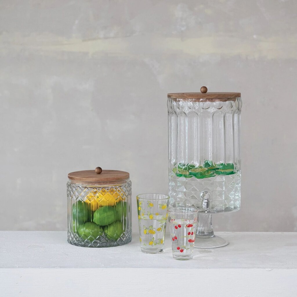 Cut Glass Jar w/ Acacia Wood Lid