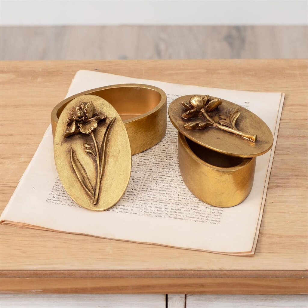 Brass Tone Floral Trinket Box