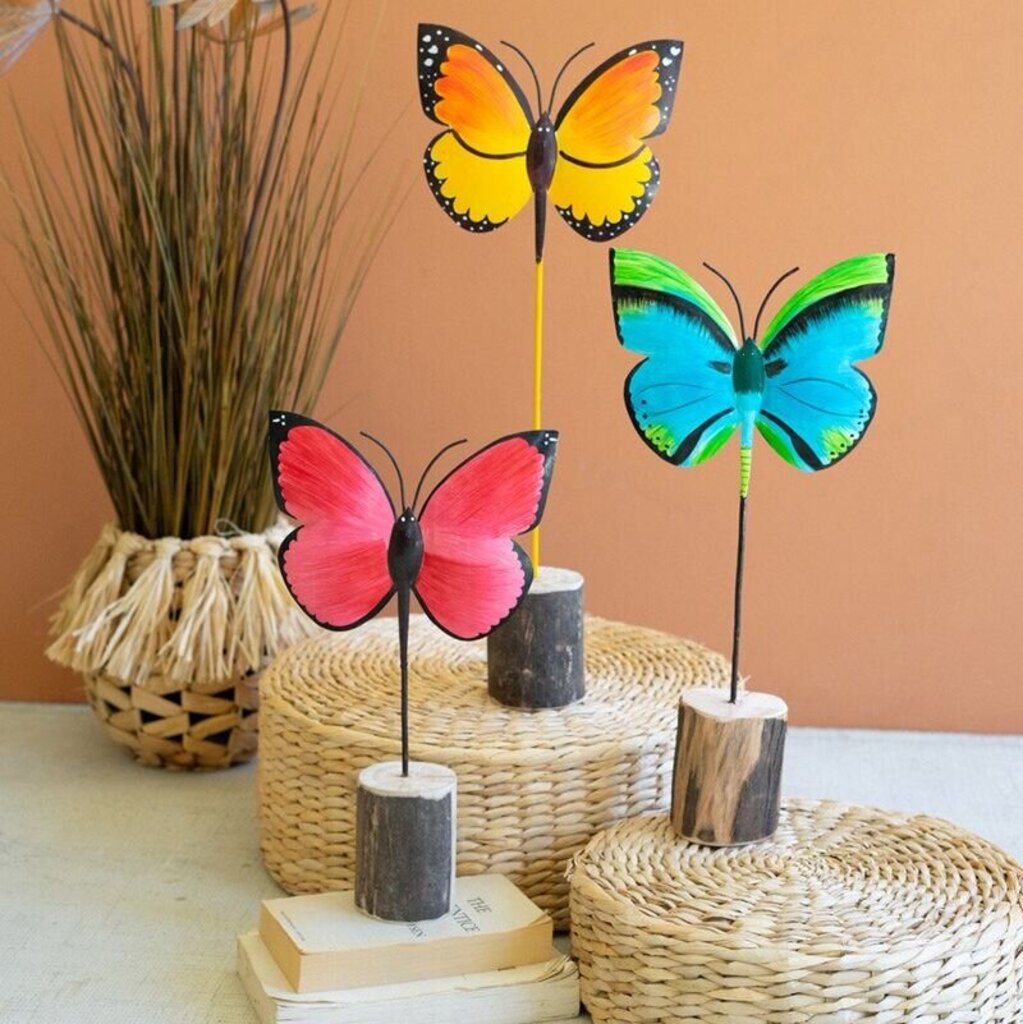 Beautiful Painted Iron Butterfly on Wood Base