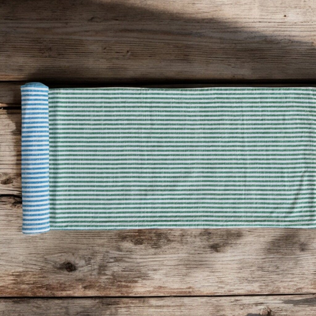 Green/ Blue Striped Reversible Table Runner