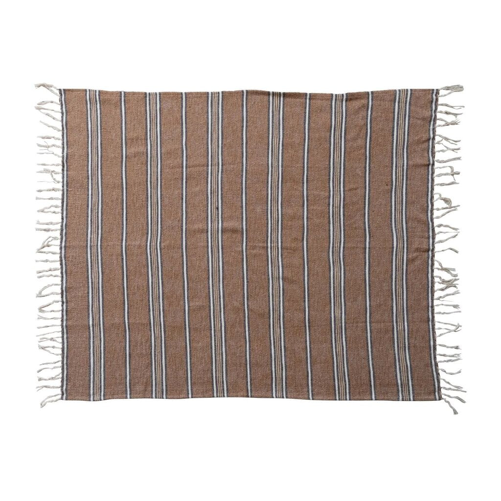 Rust Cotton Blend Stripe Throw w/ Fringe