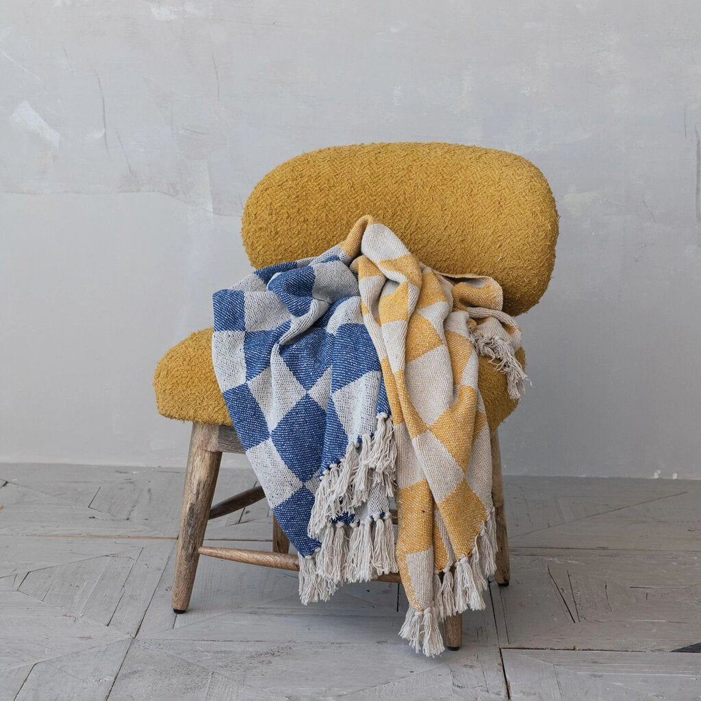 Blue & Yellow Check Recycled Cotton Throw