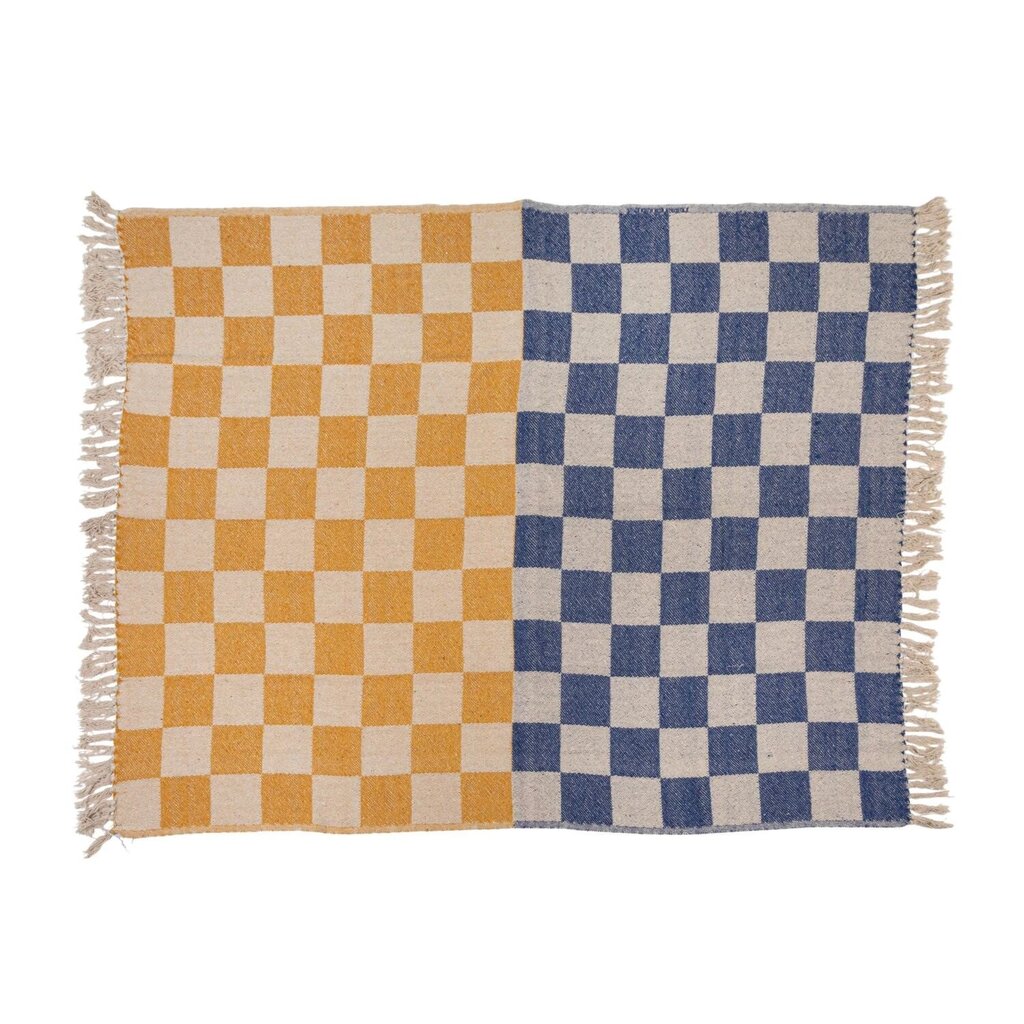 Blue & Yellow Check Recycled Cotton Throw