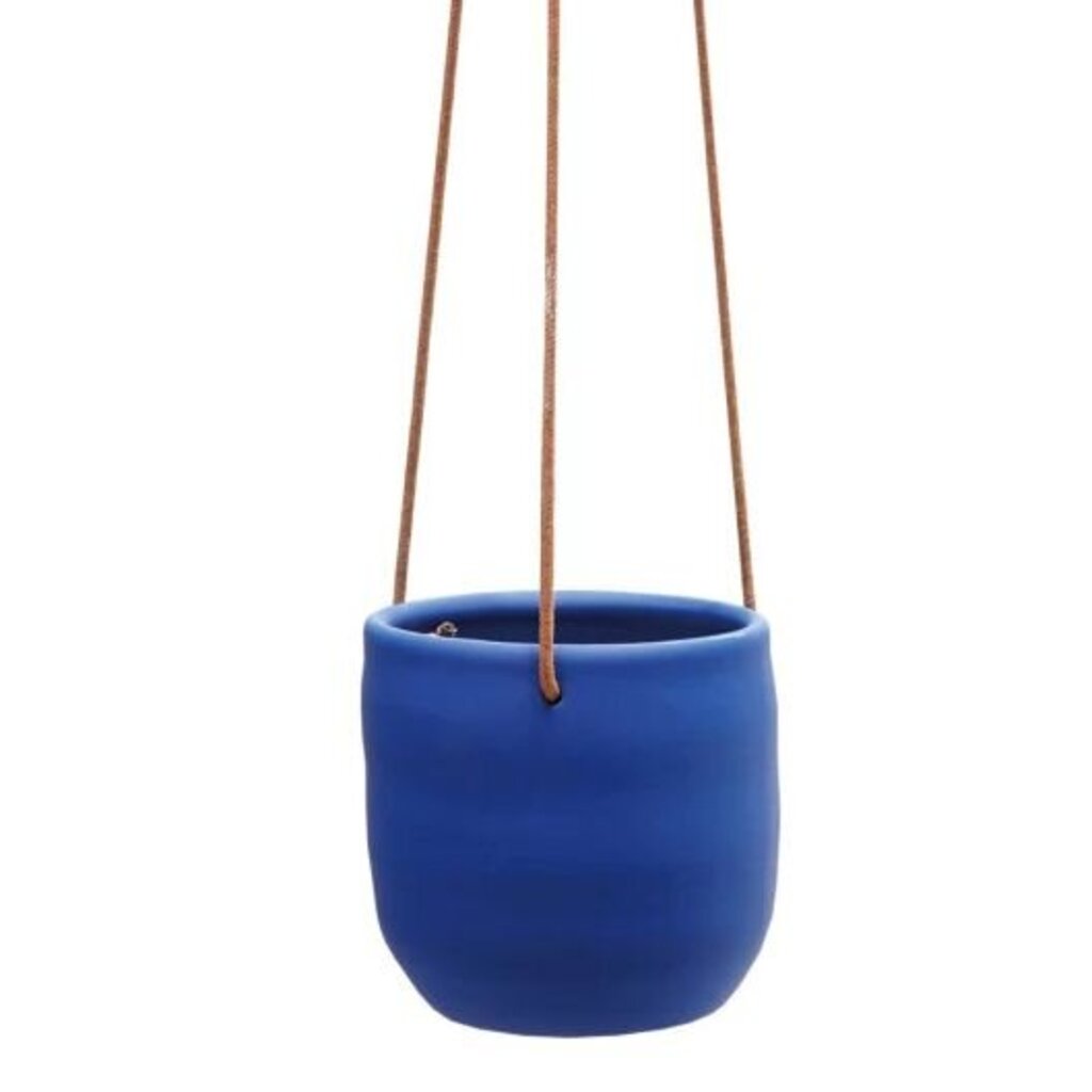 Bright Blue 4" Hanging Planter w/ Rope Hanger
