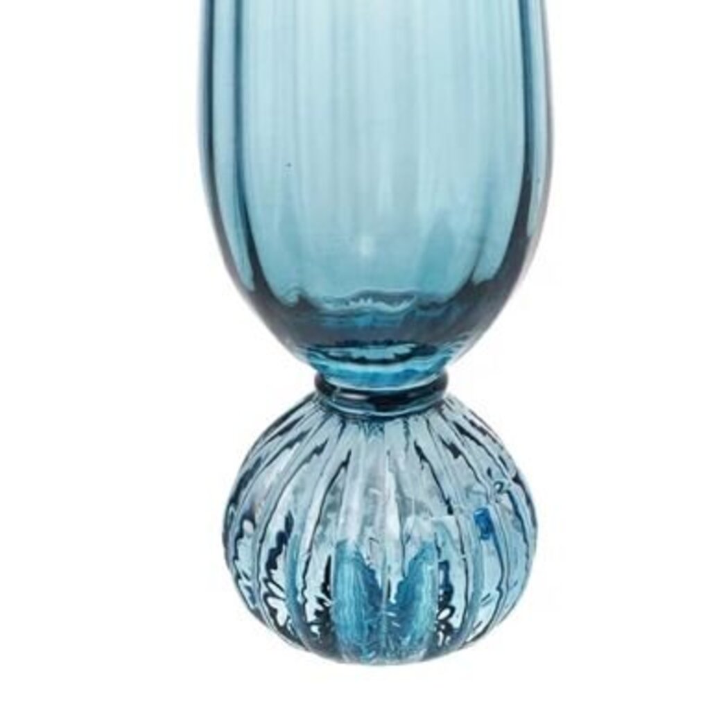 Blue Pleated Glass Champagne Glass