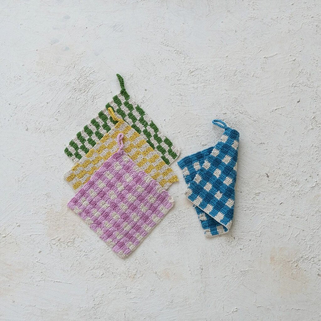 Cotton Crocheted Check Pattern Pot Holder