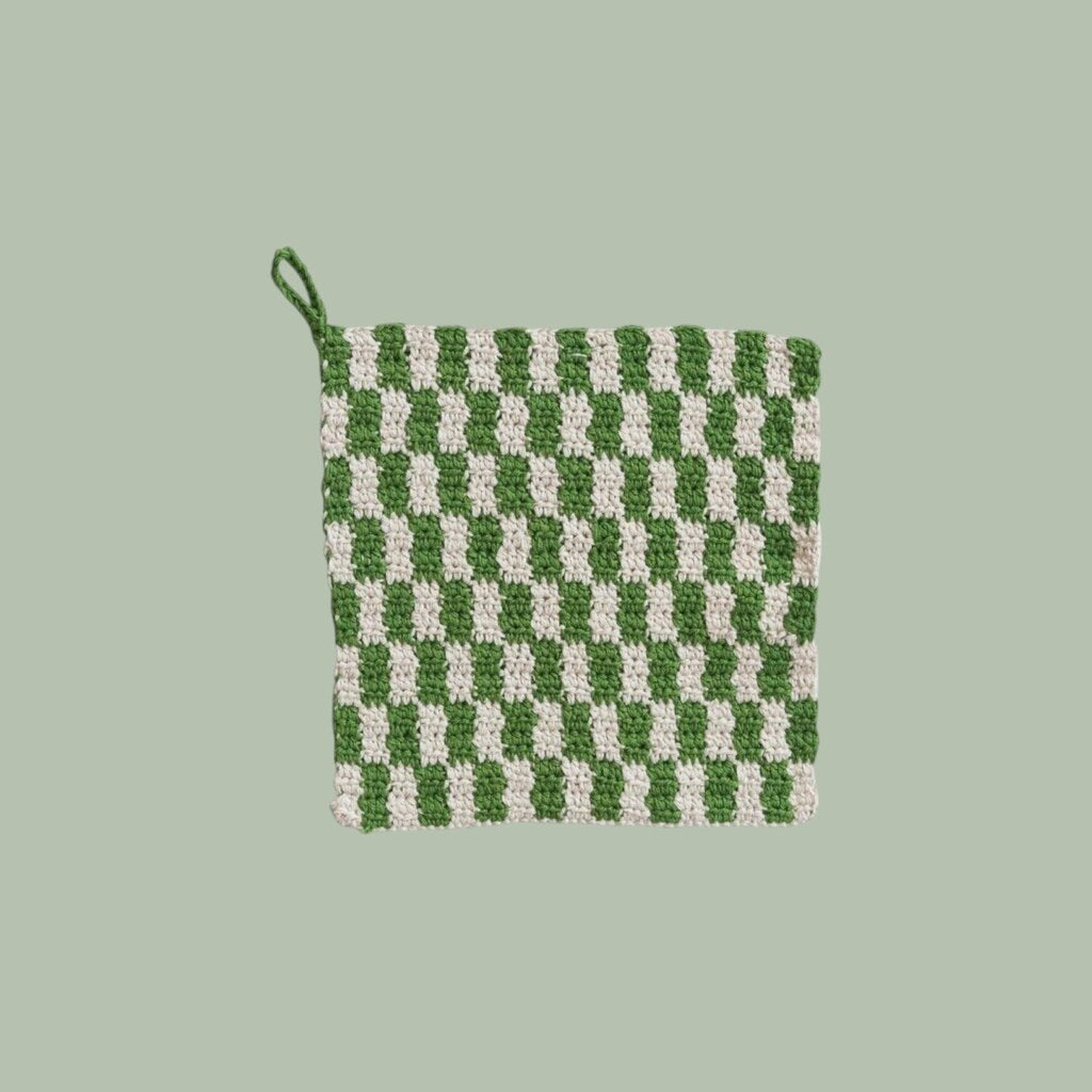 Cotton Crocheted Check Pattern Pot Holder