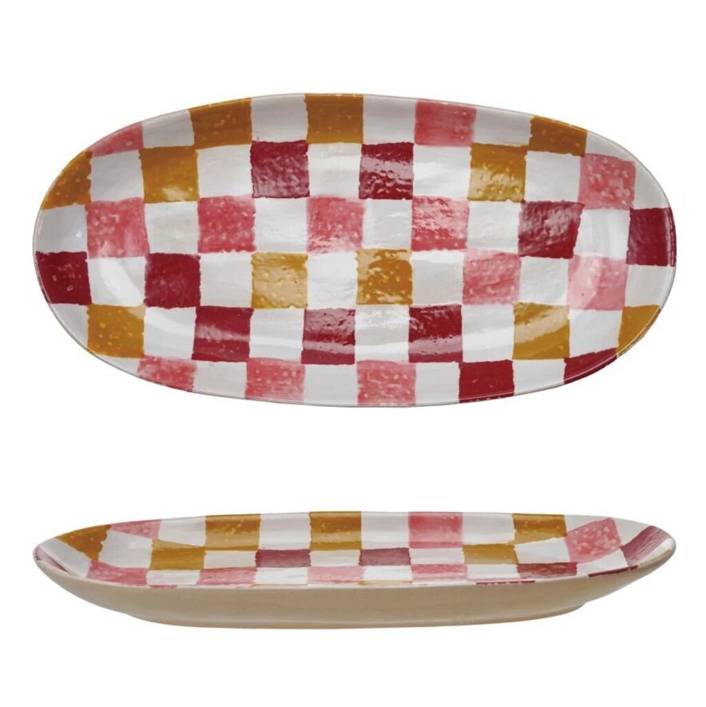 Hand Painted Check Pattern Platter