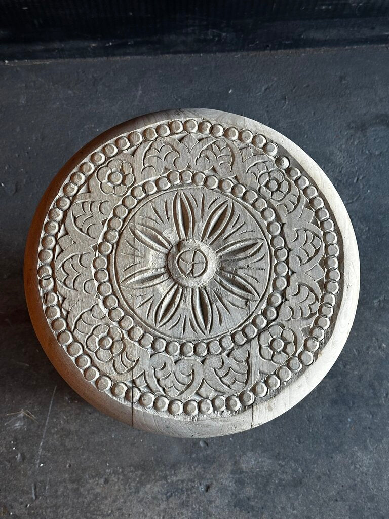 Old Wooden Pillar Base Side Table