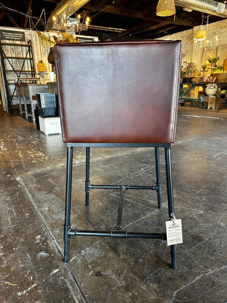 Beautiful Dark Leather & Iron Chair/Bar Stool