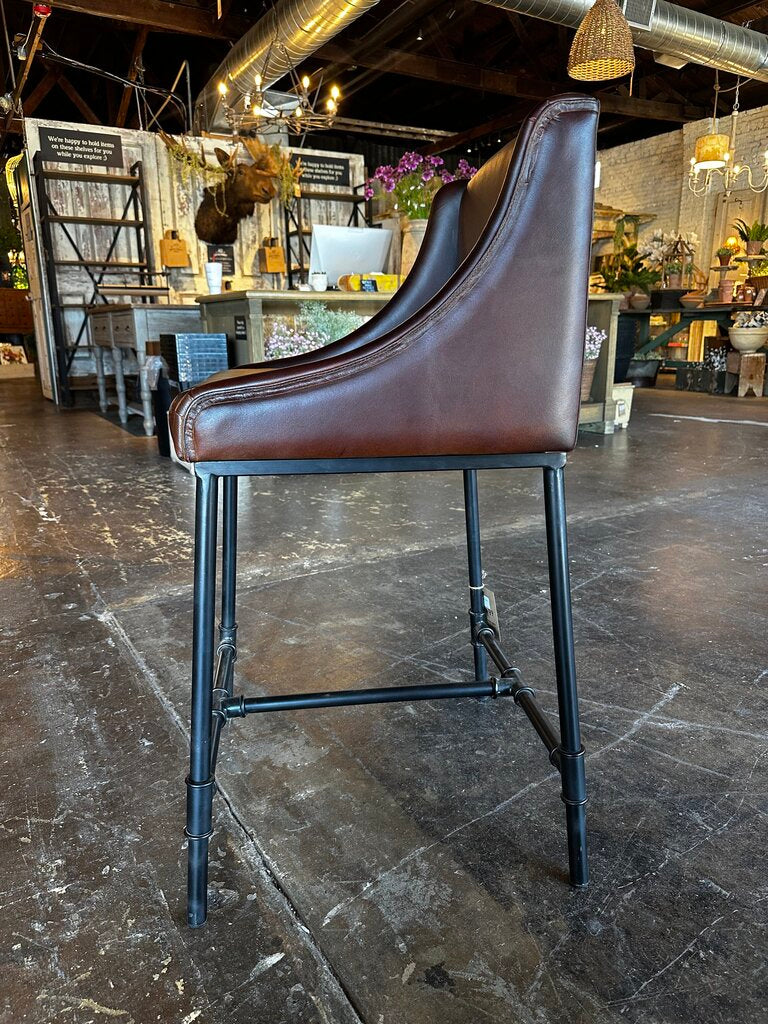 Beautiful Dark Leather & Iron Chair/Bar Stool