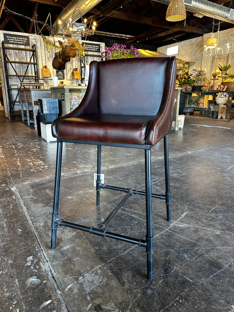 Beautiful Dark Leather & Iron Chair/Bar Stool