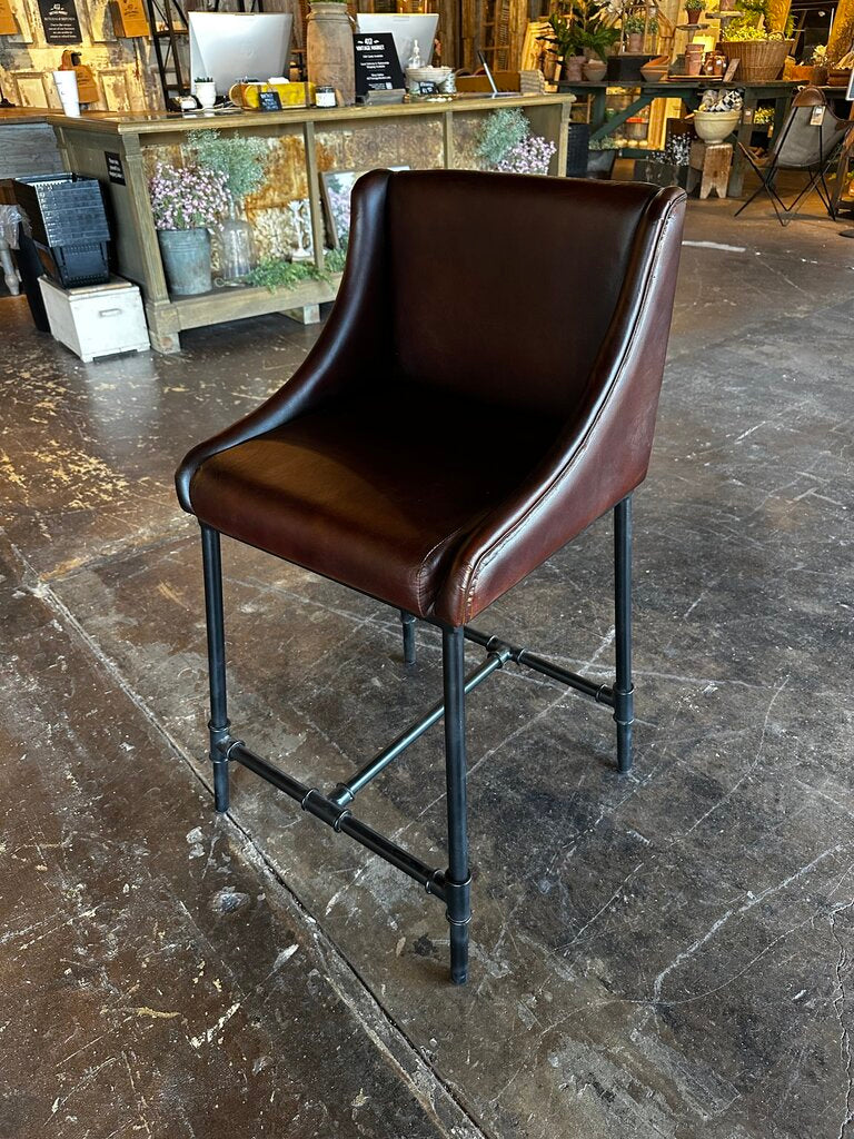 Beautiful Dark Leather & Iron Chair/Bar Stool
