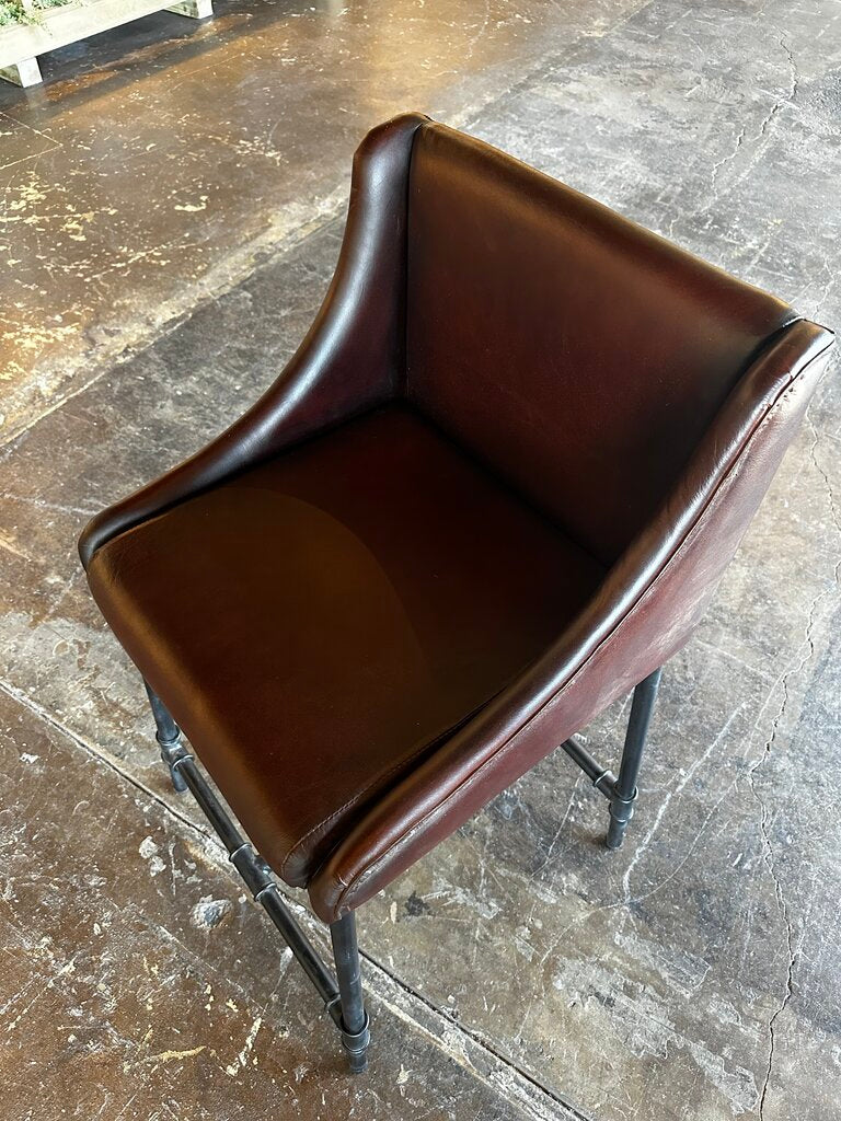 Beautiful Dark Leather & Iron Chair/Bar Stool