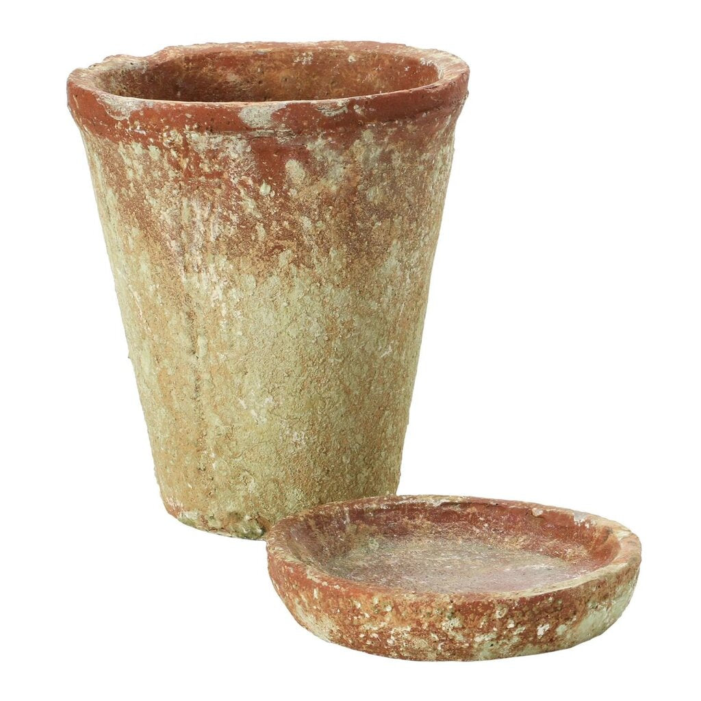 7" Distressed Cement Planter + Saucer