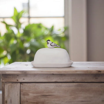 Stoneware Butter Dish w/ Bird Handle