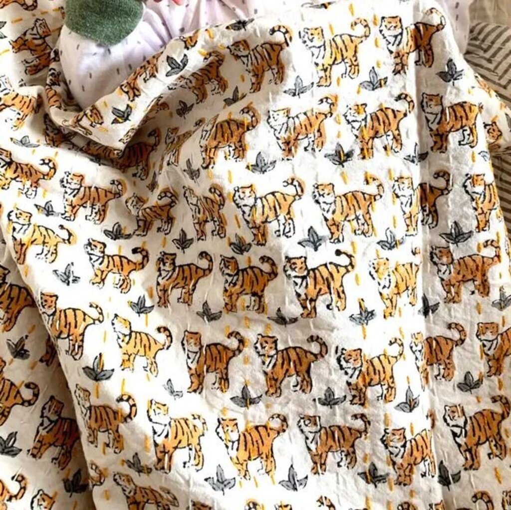 Kantha Block Printed Tiger Blanket