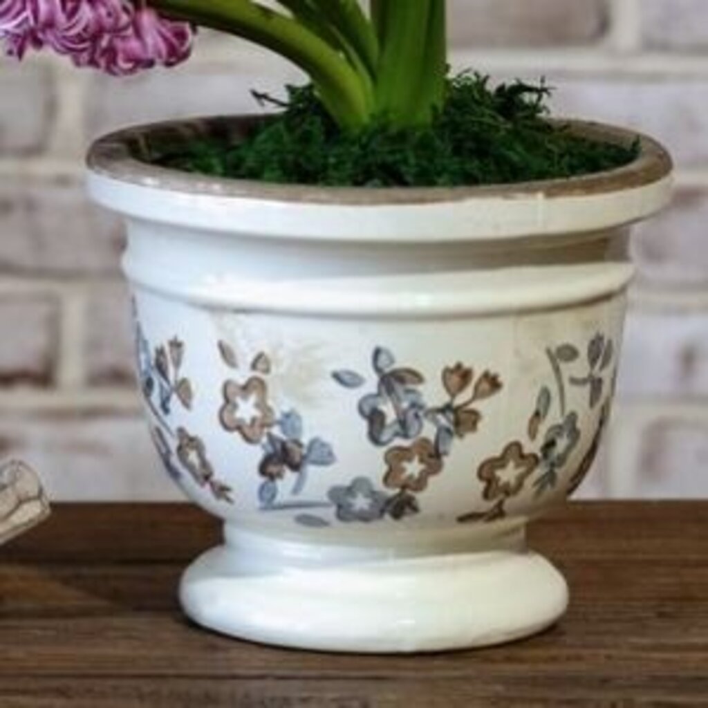Beige & Blue Floral Pattern Pot