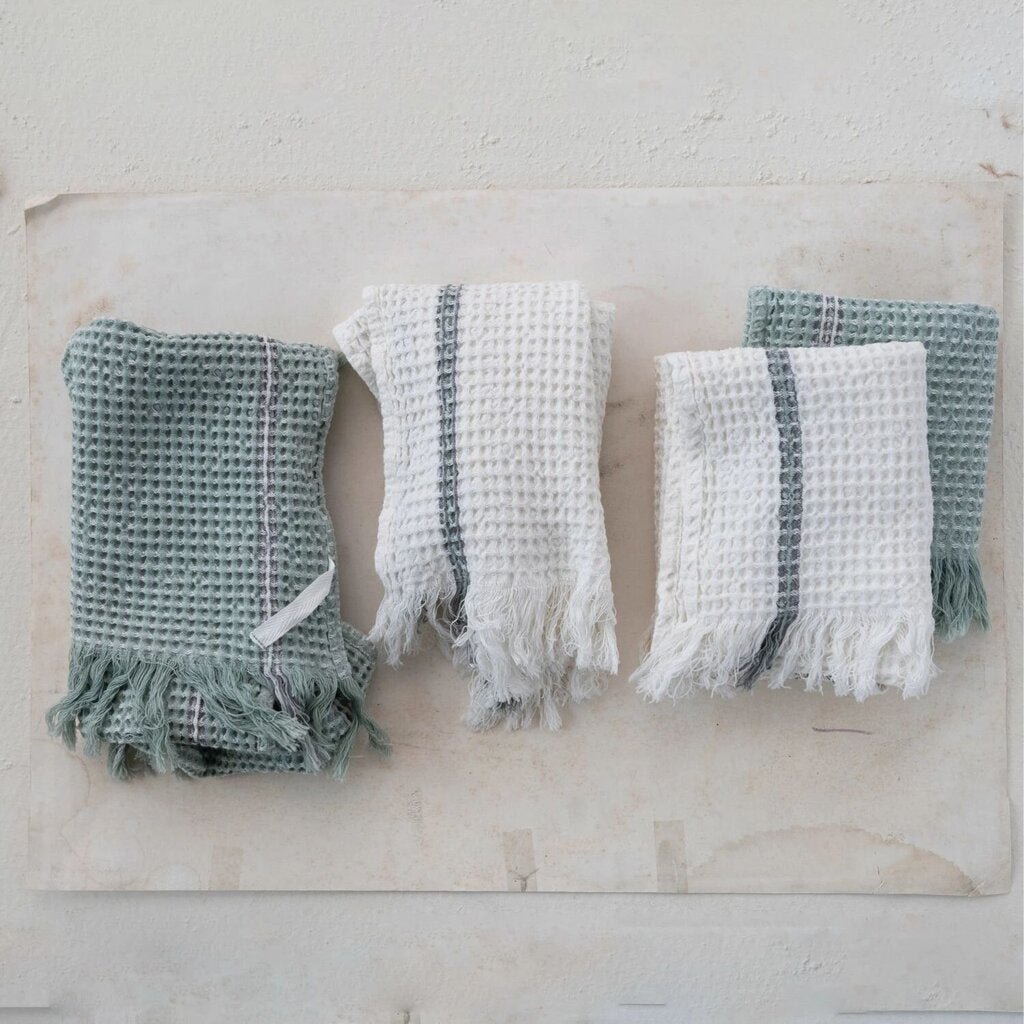 Cotton Waffle Knit Tea Towel + Fringe