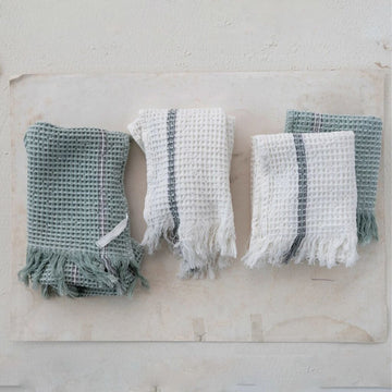 Cotton Waffle Knit Tea Towel + Fringe