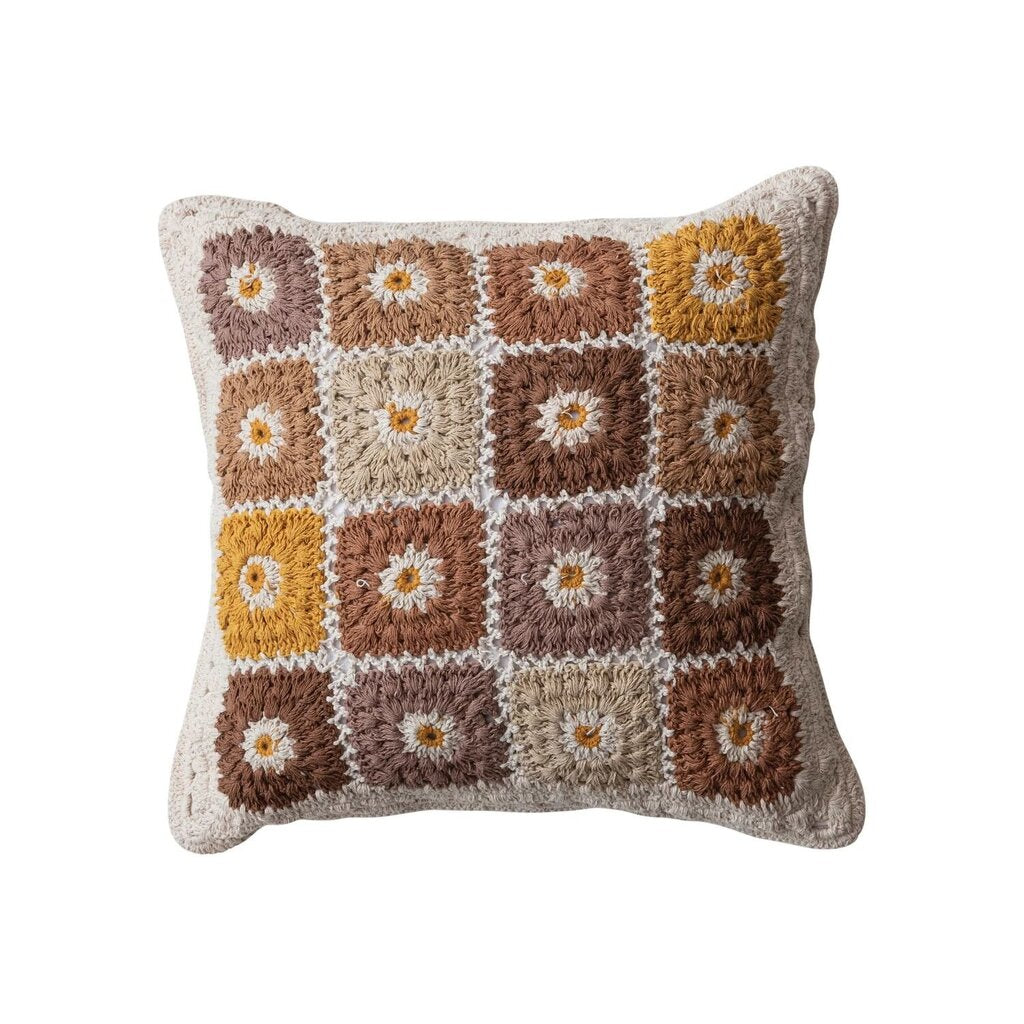 Cotton Crocheted Block Pattern Pillow