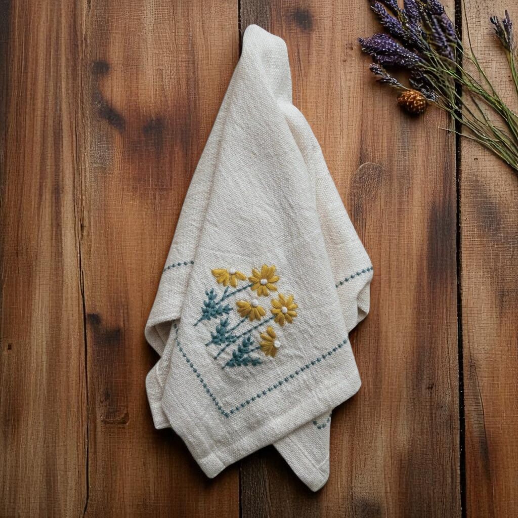 Intricate Floral Embroidery Flower Cotton Napkin