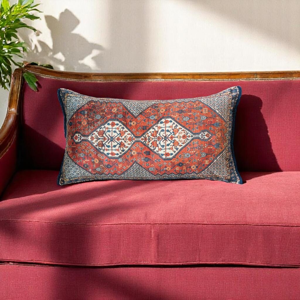 Carpet Pattern Velvet Lumbar Pillow + Fringe