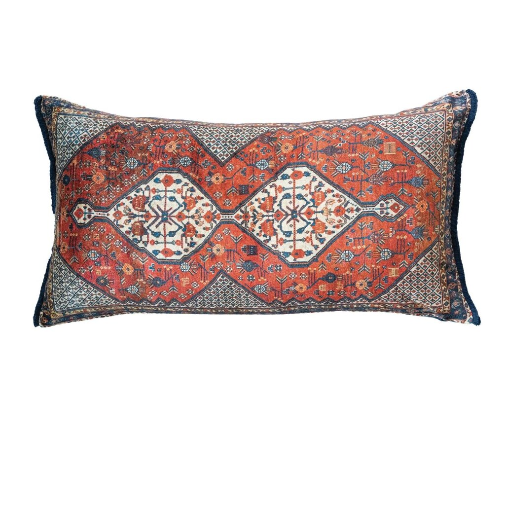 Carpet Pattern Velvet Lumbar Pillow + Fringe