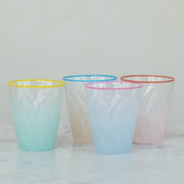 Twisted Drinking Glass w Colored Rim