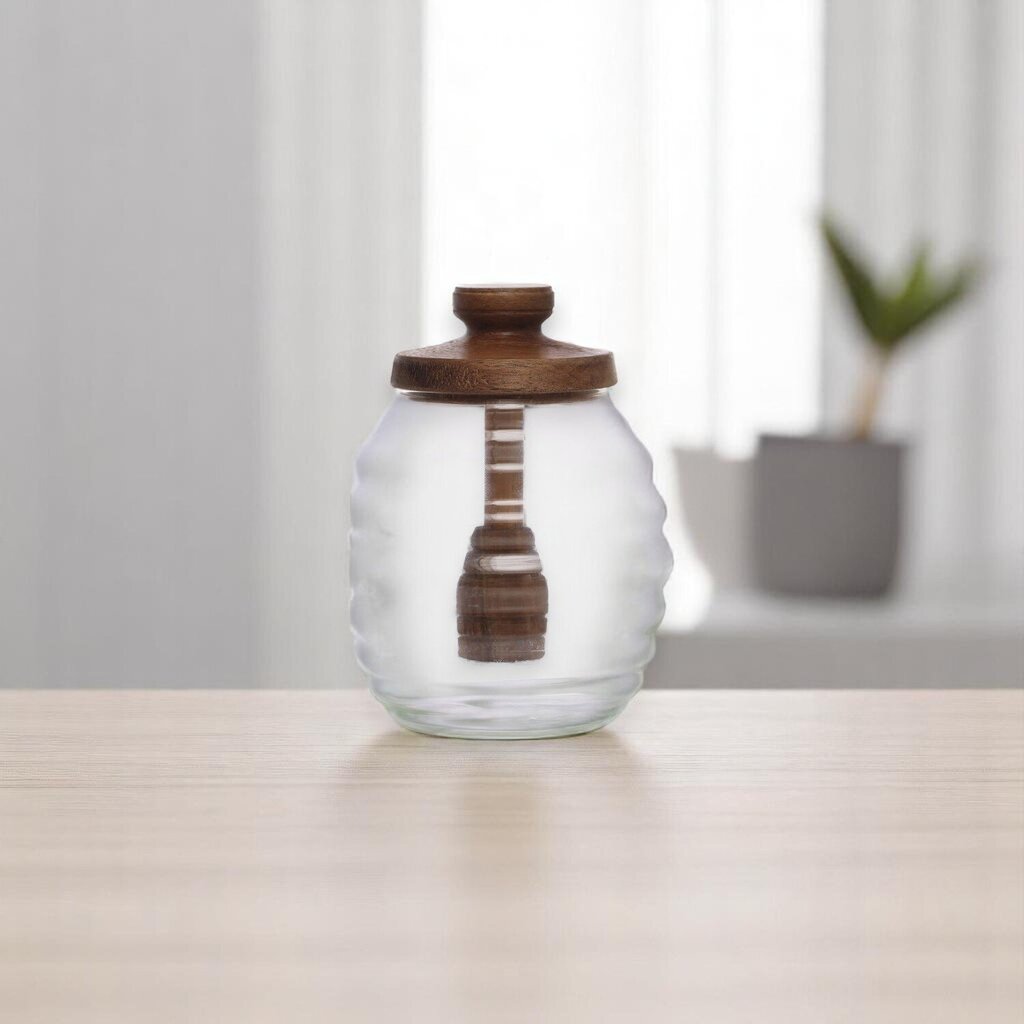 Glass Honey Jar w Acacia Wood Dipper