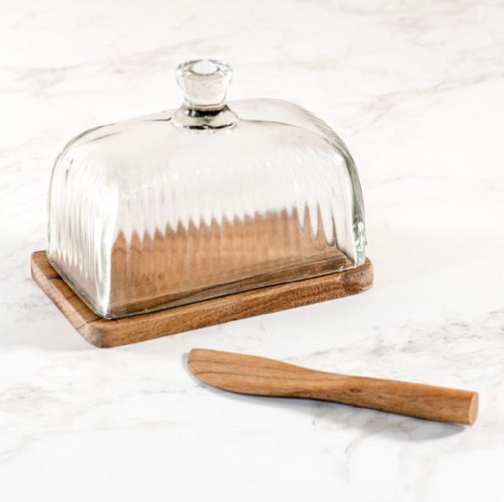 Glass & Wood Butter Dish + Wood Knife