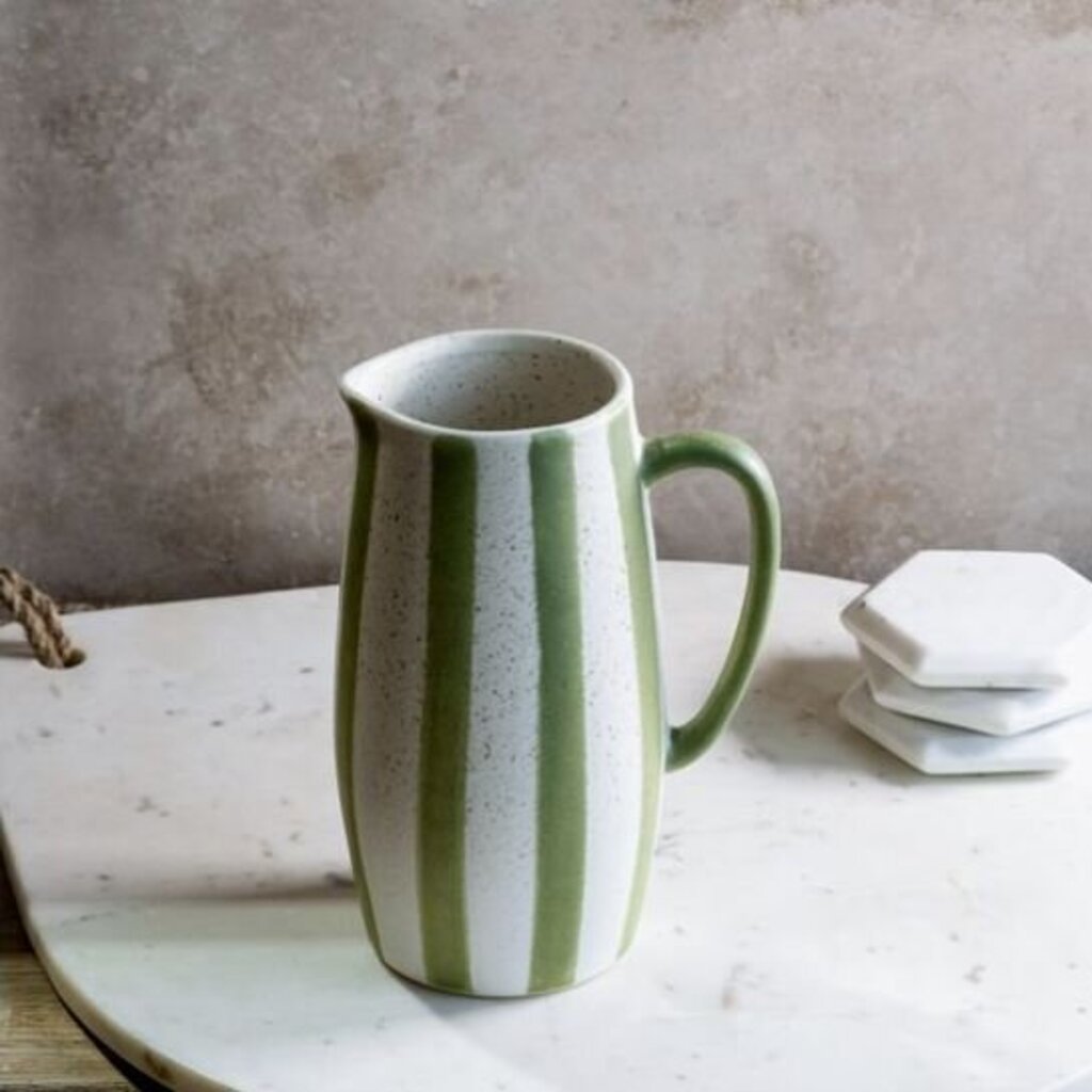 Matte Green Stripe Ceramic Pitcher