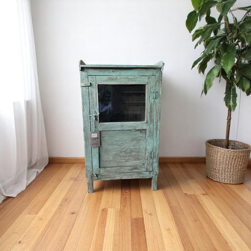 Green Wooden & Glass Cabinet
