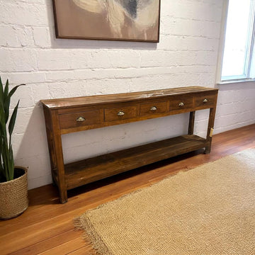 Pretty Recycled Wood 5 Drawer Console Table