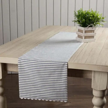 Farmhouse Ticking Blue Table Runner