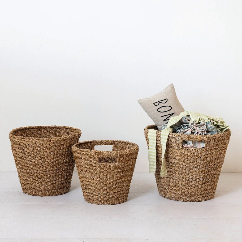 Hand-Woven Seagrass Basket w/ Handle