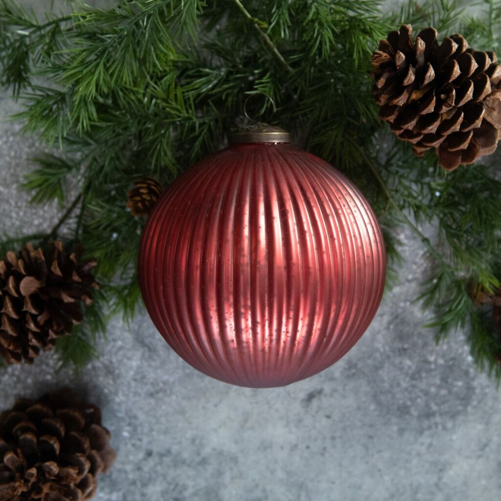 Dark Red Ribbed Kugel Ornament