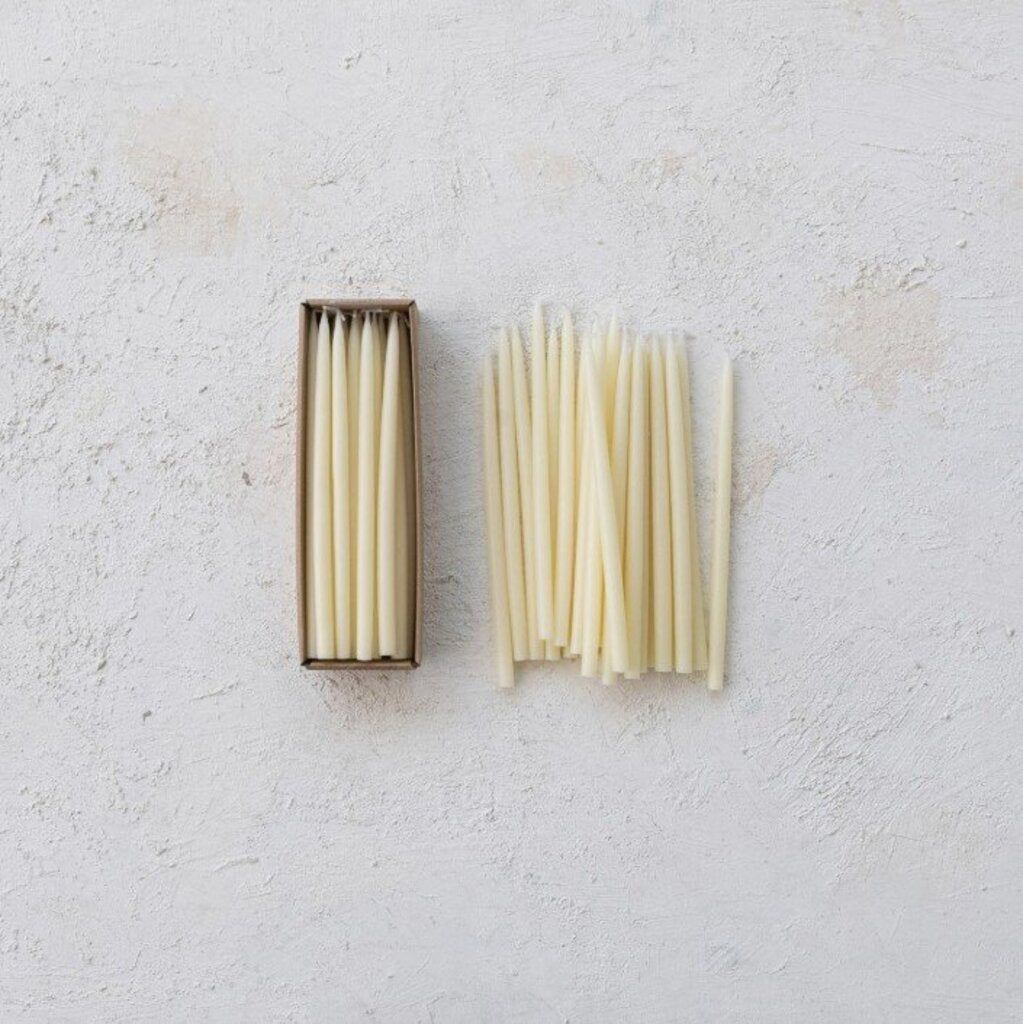 Unscented Ivory Thin Taper Candles in Box (Set of 24)