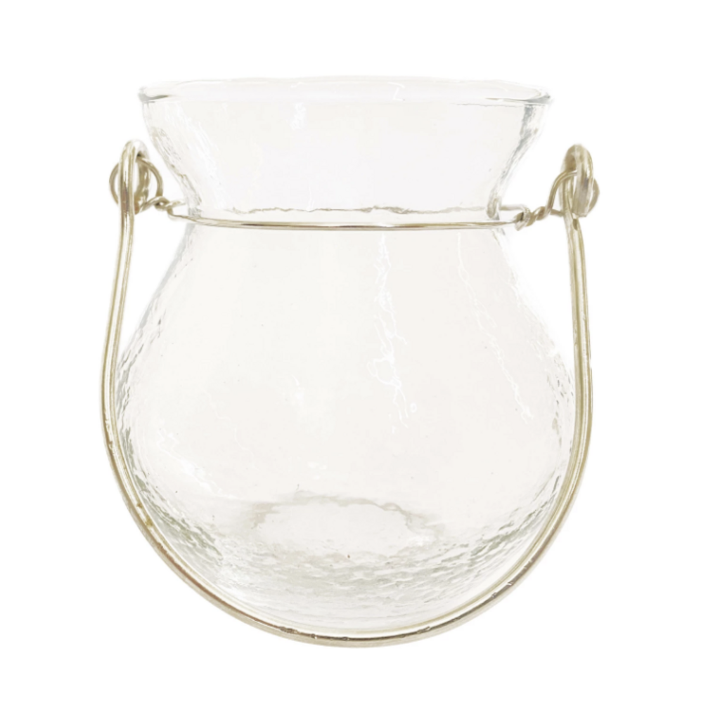 Hammered Glass Tealight Holder w/ Metal Handle