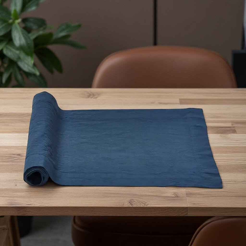 Blue Cotton Slub Table Runner