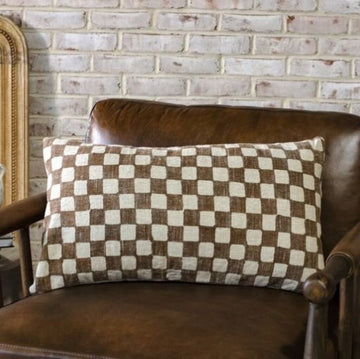 Chocolate Brown Check Lumbar Pillow
