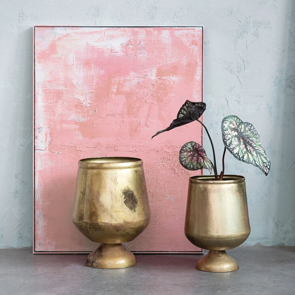 Antique Brass Metal Footed Planter