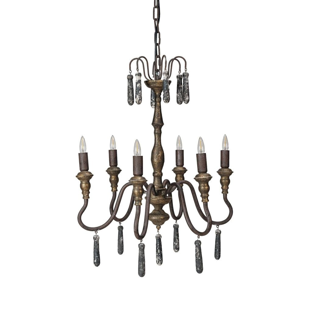 Vintage Metal Chandelier W/Wood Drops