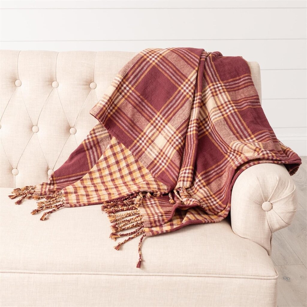 Burgundy & Mustard Plaid Throw
