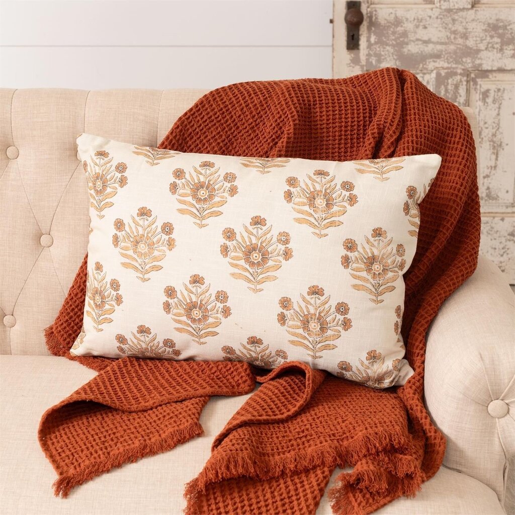 Orange Large Floral Block Print Pillow