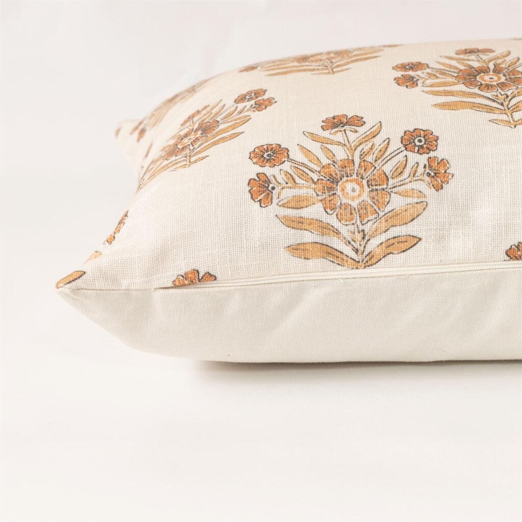 Orange Large Floral Block Print Pillow