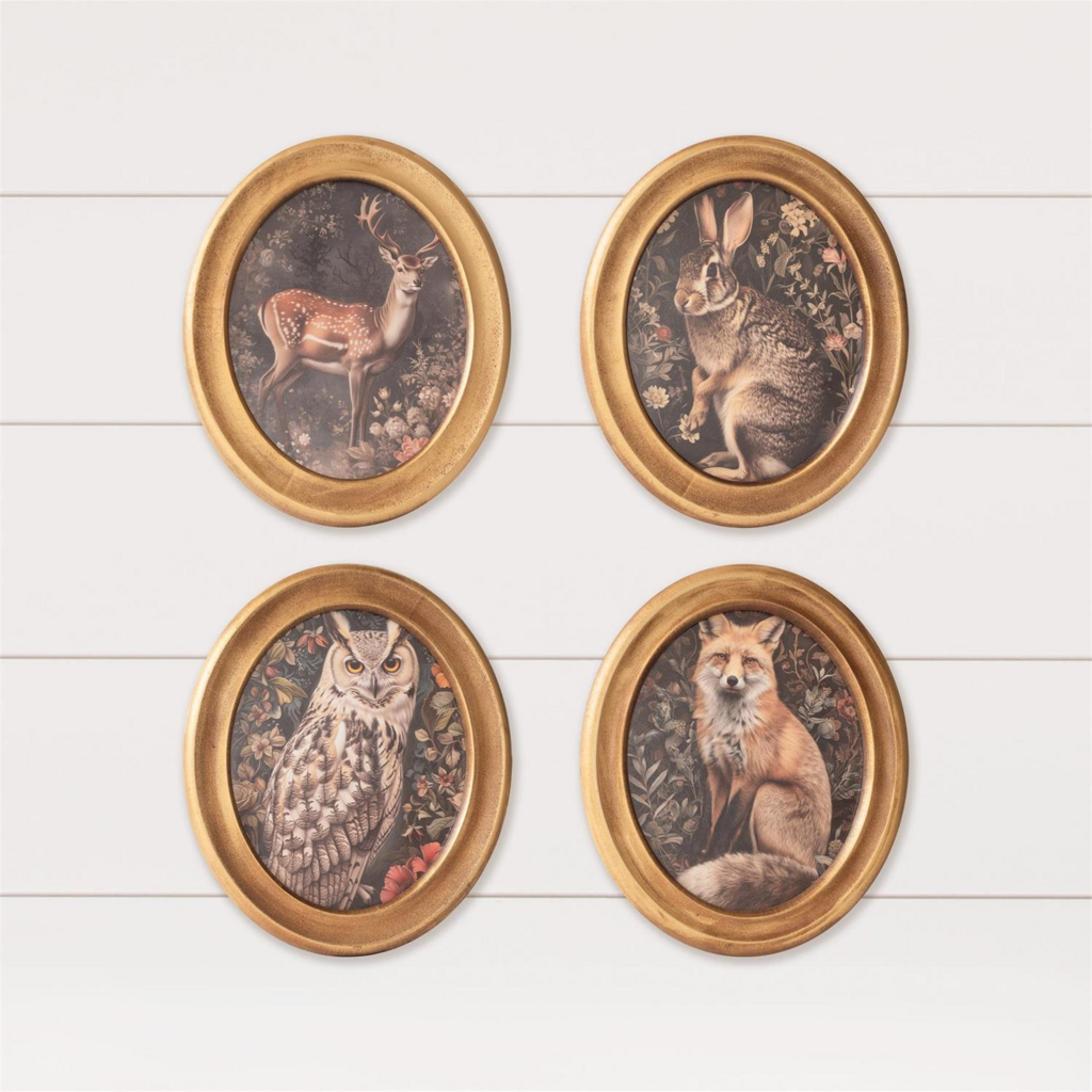 Round Gold Framed Forest Animal