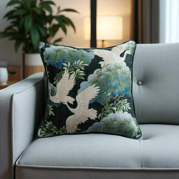 Velvet Crane Print Pillow
